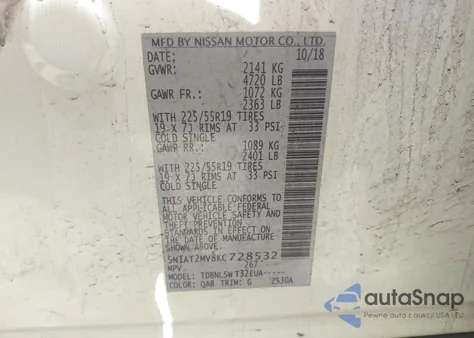 2019 Nissan Rogue Sl из США, поврежденный, VIN 5N1AT2MV8KC728532